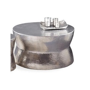 Table basse en aluminium martelé de première qualité, forme ronde, couleur argent, table basse du meilleur exportateur en Inde - Product Image 1