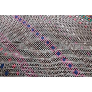 พรมตุรกีขนาดใหญ่ 6.4x8.3 ฟุต พรมวินเทจสีน้ำตาลชมพูลายทาง ทำจากขนสัตว์ - Product Image 5