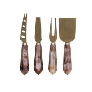 Juego de cuchillos de queso y rebanador de queso plateado de acero inoxidable sostenible de estilo moderno con mango de mármol para fiestas - Product Image 1