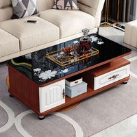 Lemari TV Modern yang Dapat Ditarik dengan Kaca Tempered dan Anyaman Eceng Gondok, Meja Konsol Media Kayu untuk Perabot Ruang Tamu