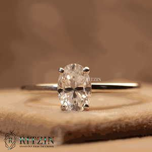 แหวนหมั้นเพชรรูปวงรีสไตล์โซลิแทร์สำหรับผู้หญิง - Product Image 5