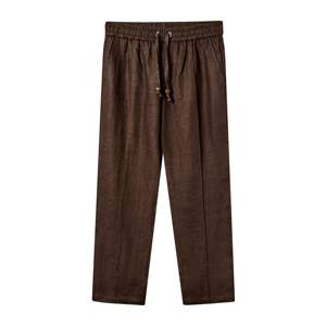 Pantalon en lin marron classique avec cordons de serrage en bois verni, design polyvalent et tissu respirant - Product Image 2