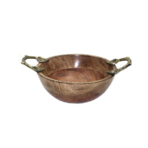 Bol de forme ronde en bois élégant pour cuisine et table avec poignée en métal Bol de service de couleur naturelle et bols décoratifs - Product Image 5