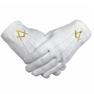 Gants en coton blanc à broderie maçonnique en feuille d'acacia (2 paires) or brodé tous les ensembles disponibles NOUVEAU 2025 - Product Image 6