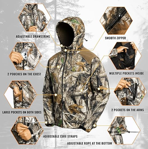 Vêtements de chasse pour hommes, veste et pantalon de chasse compatibles avec sangle de sécurité, doublure en polaire, silencieux, chaud, résistant à l'eau - Product Image 5