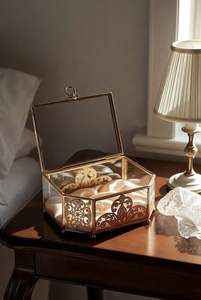 Metal And Glass Jewelry <b>Box</b> With Secure <b>Lock</b> Hinged Lid Soft Padded Lining Safe Jewelry Protection - Product Image 3