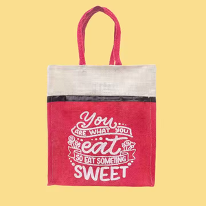 Reusable <b>Jute</b> <b>Fabric</b> Hand Carry Tote with Sturdy Build and Easy Handles for Vegetable Holding Office Meals and Market Use - Product Image 2