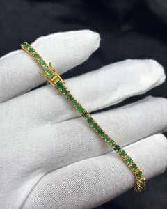 สร้อยข้อมือเทนนิสสีเขียวมรกต925เงินสเตอร์ลิง14K ชุบทองโรเดียมสำหรับเป็นของขวัญฮิปฮอปของเธอ - Product Image 6