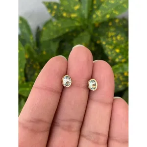 14k Gold Bezel-Set Aquamarine <b>Stud</b> <b>Earrings</b> with Diamond <b>Opal</b> Rose White Gold Trendy Hoop Design Gold Plated - Product Image 3