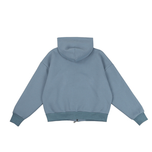 Luxe uni 600gsm blanc épais coton épais 100% mélange français éponge à capuche recadrée Double fermeture éclair personnalisé fermeture éclair sweats à capuche - Product Image 3