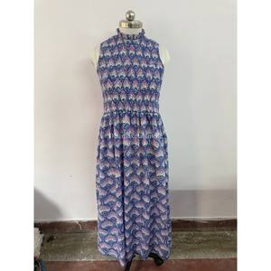 Handmade <b>Indian</b> Cotton Floral Print Tunic Dress Western Design <b>Sexy</b> Beach Summer Casual Maxi Wear with Frill Modern Fit - Product Image 2