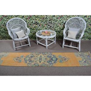 Vintage Rug 1.9x9.7 ft (57x297 cm), <b>Yellow</b> Patchwork Turkish Rug - Product Image 3