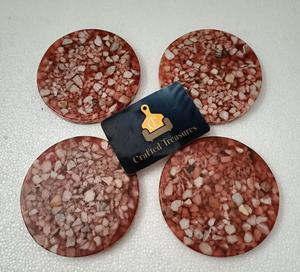 Natural <b>Stone</b> Embedded Tea Coasters Set Epoxy <b>Resin</b> Mats & Pads Placemat Terrazzo Tableware Drinkware Coaster At Best Price - Product Image 4