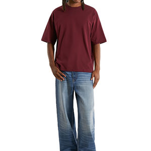 Camiseta Urbana Personalizada para Hombre, Corte Cuadrado, 100% Algodón Grueso, Cuello Redondo, Tejido Ecológico, Servicio OEM - Product Image 1