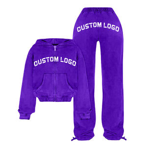 MOVATEXTILE-Sudadera con Capucha para Mujer, Chándal de Dos Piezas con Cremallera y Bordado Desgastado, de Gran Tamaño - Product Image 2