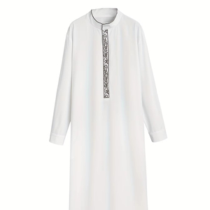 Nuovo arrivo Design moderno maniche lunghe da uomo Thobe per stile Saudi poliestere Eid vestito traspirante tessuto Abaya - Product Image 2