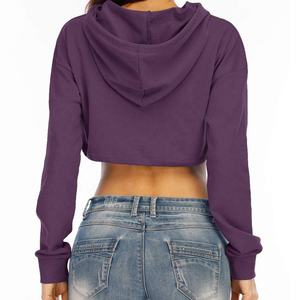 Sweat-shirt à capuche pour femme de qualité supérieure OEM, manches longues, poche sur le devant, couleur unie, crop top, sweat-shirt décontracté pour femme - Product Image 2