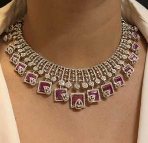 Thiết kế thanh lịch bạc kết thúc đồ trang sức cô dâu thiết lập RUBY màu hồng đá <span class=keywords><strong>Cubic</strong></span> Zirconia dân tộc Nhẫn engagement kỷ niệm của phụ nữ - Product Image 2