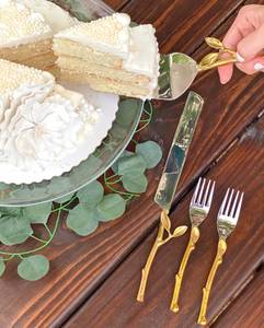 Fourchette en métal à poignée Leaf Design et ensemble de service à gâteau à prix abordable pour les fêtes de mariage à la maison - Product Image 3