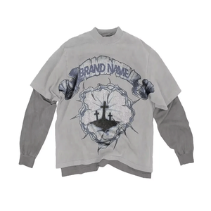 Nouvelle arrivée de T-shirt à manches longues double couche pour hommes 100% coton imprimé de logo personnalisé de qualité supérieure - Product Image 3