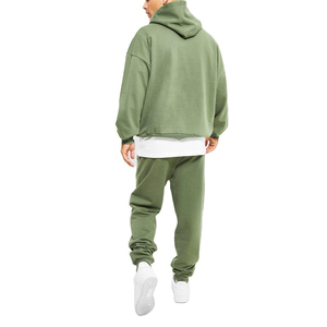 Survêtement pour hommes grande taille avec logo personnalisé délavé à l'acide Promotion d'hiver sweat à capuche zippé pantalon de survêtement évasé à capuche solide - Product Image 4