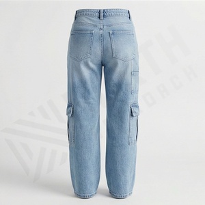 Custom Waist Ripped <b>Women</b> Cargo <b>Jeans</b> Pants New Fashion Customized Color Denim Streetwear Logo <b>Summer</b> Flat Leggings Washed Wear - Product Image 2