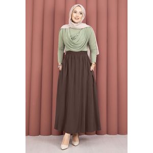 For Tencel <b>Skirt</b> <b>Elastic</b> Waist Pockets Comfortable Breathable Brown Chiffon Straight Style XS Size Digital Printed Spandex - Product Image 4