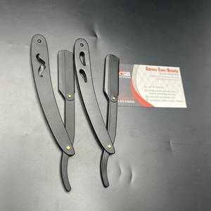 Rasoir droit de barbier en acier inoxydable massif à revêtement noir avec logo personnalisé avec lame unique - Product Image 2