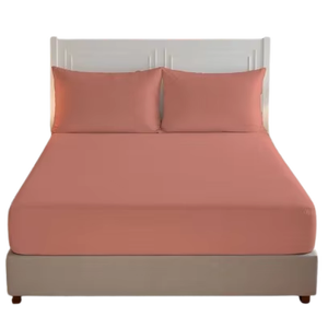 Juego de Sábanas Ajustables de Algodón Suave Color Salmón, Tamaño Doble 160x200, Ropa de Cama Transpirable con Sábana Plana de Estilo Liso - Product Image 1