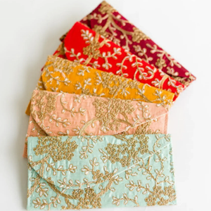 Broderie à la main travail tissu Shagun enveloppe mariage retour pochettes cadeaux à la mode Mehndi Mobile Case avec doublure en soie - Product Image 3