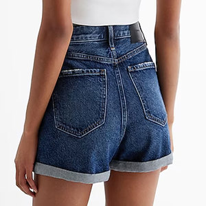 Pantalones cortos vaqueros con dobladillo enrollado lavado medio para mujer, pantalones cortos elegantes de cintura alta Vintage de diseño único para mujer 2024 - Product Image 3