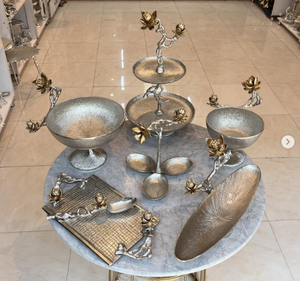 ชามใส่อาหารลายดอกไม้สีเงินสีทองถาดใส่อาหารแบบตั้งสำหรับคุกกี้และเค้กชามใส่ถั่วถาดโลหะ - Product Image 3