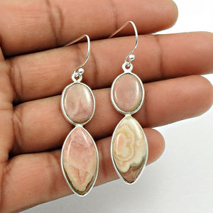 Pendiente atractivo para mujer, Plata de Ley 925, Natural Rodocrosita, piedras preciosas, forma de marquesa, pendientes clásicos, joyería hecha a mano - Product Image 2