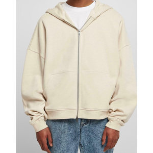 Cómoda Sudadera con capucha de manga larga con cremallera de gran tamaño para hombres de moda 100% algodón suave de secado rápido con logotipo personalizado y bordado - Product Image 1