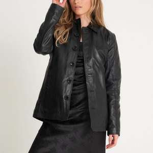 Veste en cuir d'agneau pour femme, hiver, coupe oversize, noire, décontractée, imperméable, fermeture éclair YYK, veste personnalisée - Product Image 3