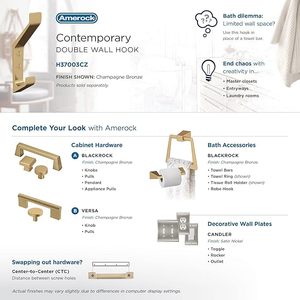 Emerge Double Prong Decorative Wall <b>Hook</b> Champagne Bronze <b>Hook</b> for Coats Hats Backpack Bags <b>Hooks</b> for <b>Bathroom</b> Room & Office - Product Image 3