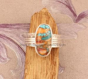 925 Sterling Silver Vintage Oyster Turquoise Gemstone Spinner Ring Sculptée à la main Poire Cut pour les mariages ou les fêtes des femmes - Product Image 4