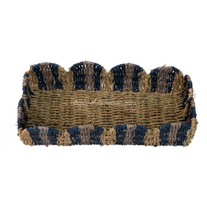 Viettimecraft Set 3 Plateaux d'artisanat en jonc de mer rectangulaires pratiques Table de rangement de service pliante sculptée Emballage en forme de fleur - Product Image 4