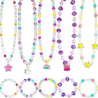Ensemble de bijoux pour enfants, collier et bracelet avec pendentifs licorne, arc-en-ciel, étoile, couronne, accessoires de déguisement pour petites filles, vente en gros