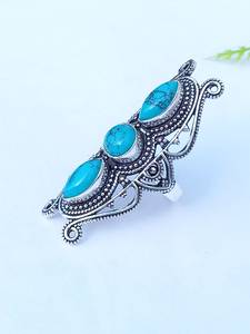 925พลอยเทอร์ควอยซ์ทำด้วยมือแหวนเงินสเตอร์ลิงโบฮีเมียนของขวัญงานแต่งงานสำหรับเธอ - Product Image 2