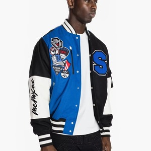 แจ็กเก็ตทีมกีฬาเบสบอลแขนเสื้อหนังปักลายสำหรับผู้ชาย - Product Image 3