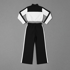 Conjunto de Sudadera con Capucha Corta y Holgada con Cremallera y Pantalones Deportivos de Primera Calidad, 100% Algodón, para Mujer, con Logotipo Personalizado, 2 Colores, Conjunto de 2 Piezas para Mujer - Product Image 3