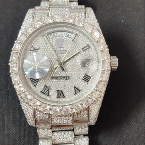 Montre de luxe unisexe VVS Moissanite avec diamant Bracelet en acier inoxydable glacé et étanche 41mm Affichage analogique Sports Charm Factory - Product Image 1