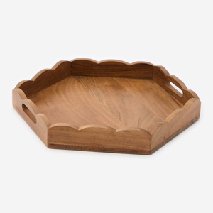 Plateau de service rectangulaire en bois de noyer brun de qualité exclusive, plateau décoratif pour table basse avec bords ondulés, accents modernes pour la maison - Product Image 3
