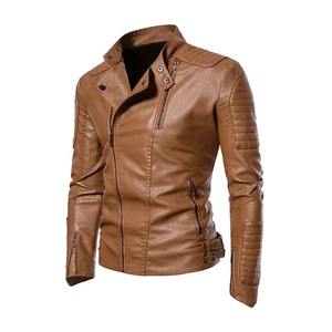 Veste en cuir enduite pour homme, automne-hiver, vintage, moto, col montant, imperméable, respirante, coupe-vent, design haut de gamme - Product Image 3