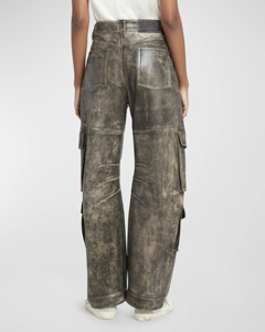 <span class=keywords><strong>Pantaloni</strong></span> a Zampa Vintage <span class=keywords><strong>in</strong></span> Pelle Marrone Invecchiata di Alta Qualità Vita Media Gamba Larga Comodi Taglia XS Collezione Invernale Donna - Product Image 3