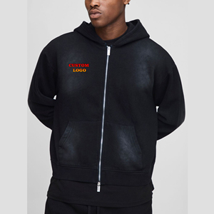 100% cotton Acid wash Basics <b>Black</b> Zipper Fleece Hoodies Custom Printed logo Winter Casual <b>Men's</b> Autumn Hoodies & <b>Sweatshirts</b> - Product Image 1