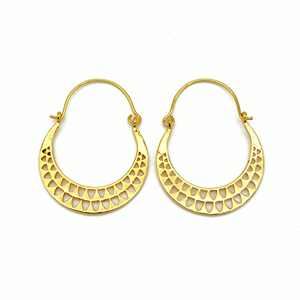 Pendientes tribales de mujer de estilo retro bohemio de diseño exclusivo Aros de latón chapados en oro de 18 quilates únicos Joyería de oreja Bohemia - Product Image 1