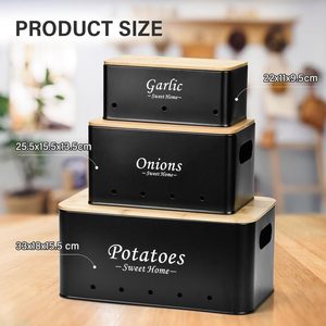 Potato <b>Storage</b> Box Set of 3, <b>Kitchen</b> <b>Storage</b> <b>for</b> Onion, Potatoes, Garlic <b>Storage</b>, <b>Kitchen</b> <b>Storage</b> Box with Ventilation Holes - Product Image 2