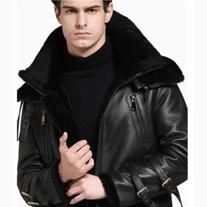 Chaqueta de Cuero de Oveja Negra B3 Personalizada para Hombre, de Alta Calidad, MOQ Bajo, Talla Grande, Invierno, Larga, Vintage, Impermeable - Product Image 3